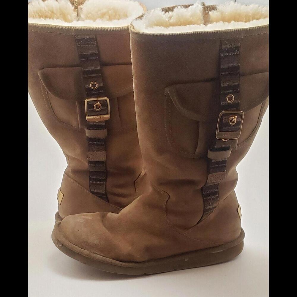 Womens UGG Australia Knee High‎ Full Zip Up Beige Winter Boots F19010G Size 10